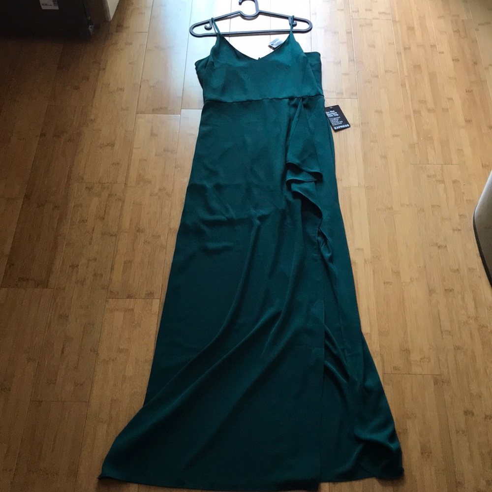 Express Teal Long gown w/ high leg slit- sz 8